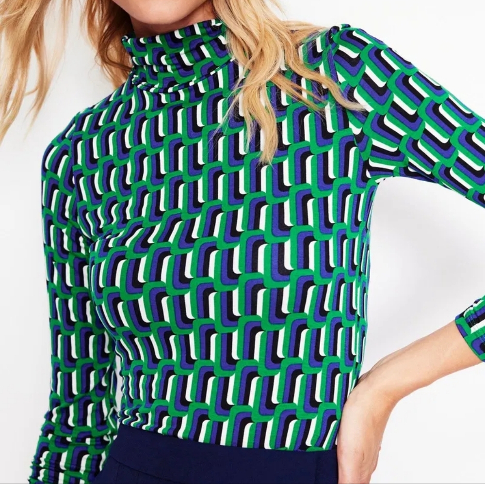 Boden Multicolor Geometric Green And Blue Pull-On Turtle Neck Size 16/18
